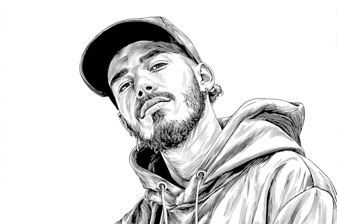 Create a detailed vector art portrait black and white line art by ...