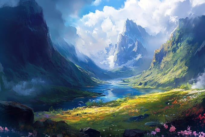 create a fantasy landscapes and scenery art