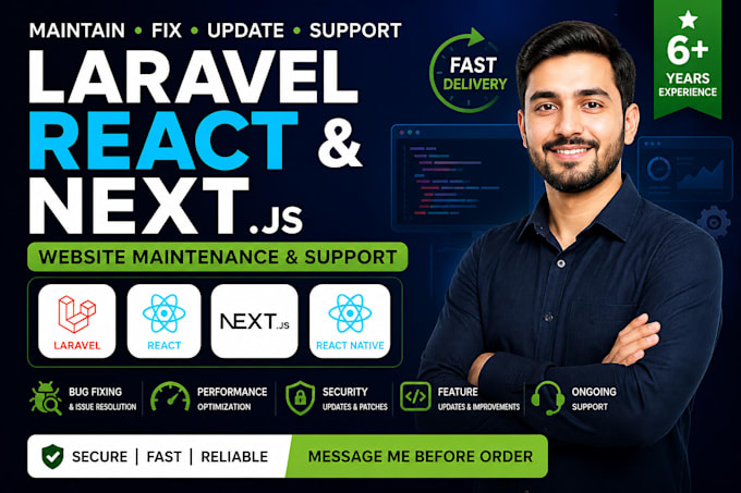 maintain, fix, and optimize your laravel react next js website