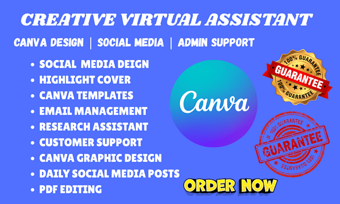 be your creative virtual assistant for canva design, socialmedia, and admin task