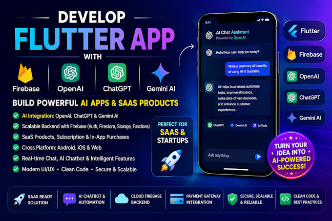 develop flutter app with firebase, openai, chatgpt and gemini ai