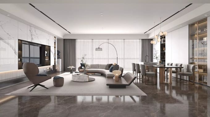 design 3d apartment interior, residential complex, multi family house, rentals