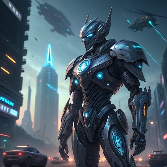 custom futuristic mecha robot character art