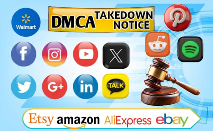 takedown remove delete fb tiktok reddit instagram youtube etsy x under dmca