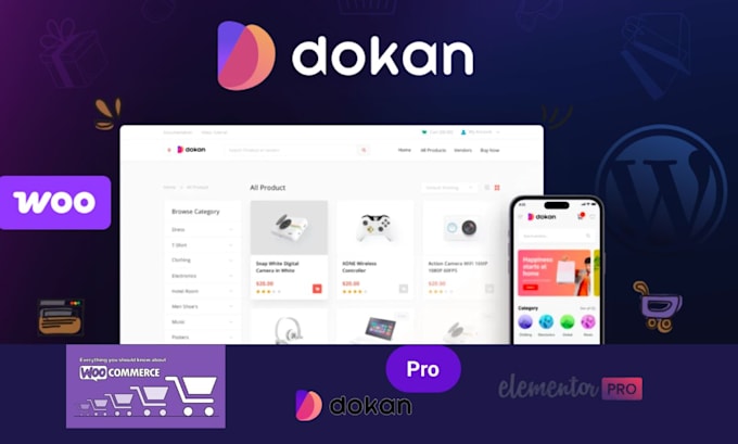 build a professional dokan website, multi vendor website, and woocommerce design