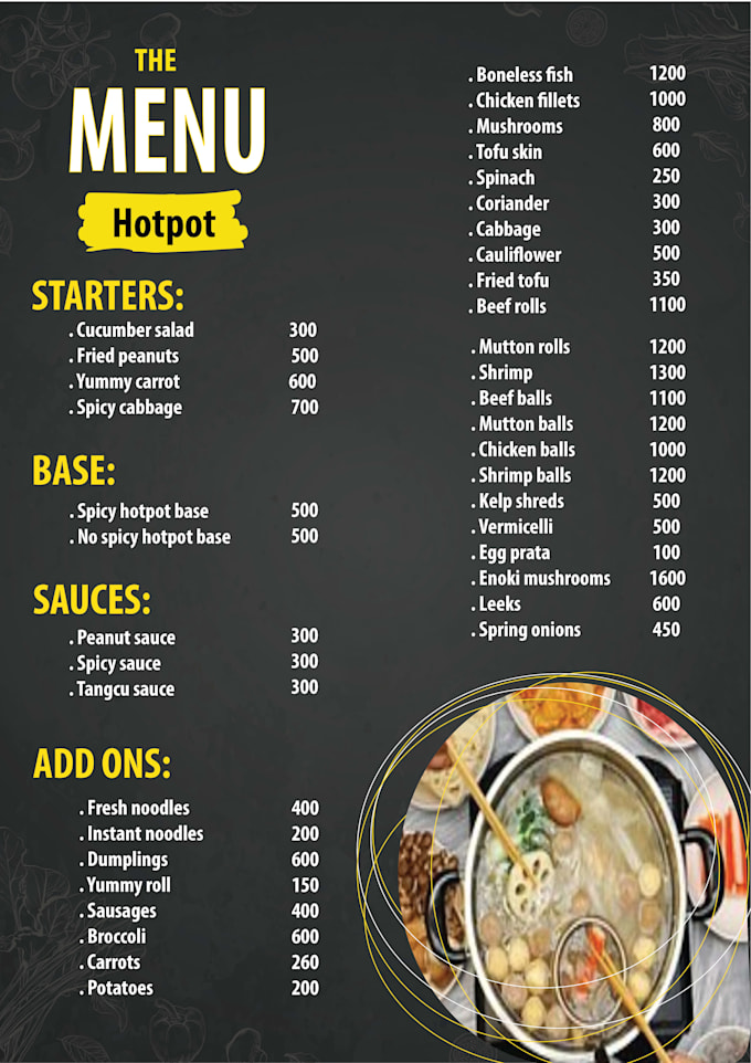 design a professional and creative resturant menu card