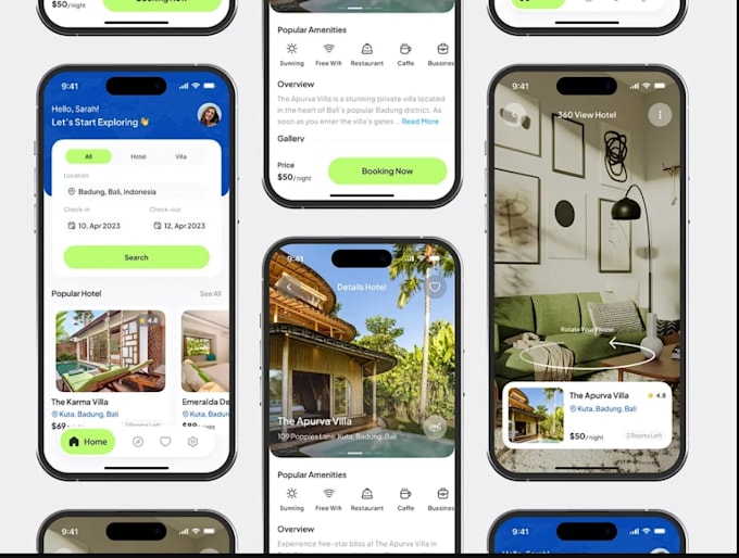 create hotel booking app, reservation app, restaurant app, city tour app