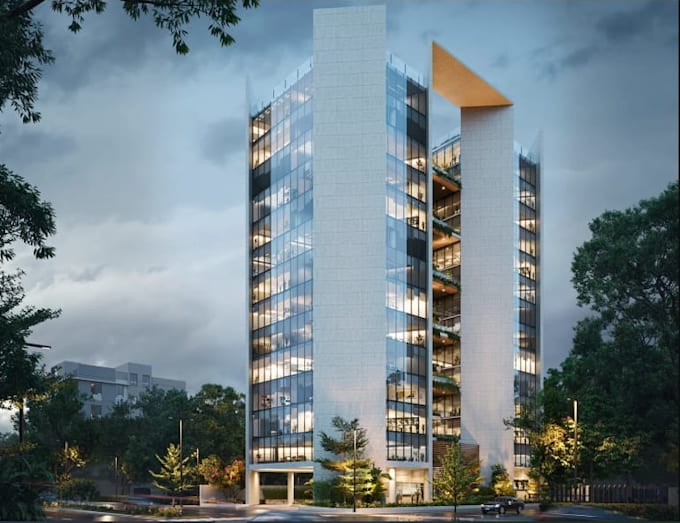 remodel building from elevation plan, office exterior,commercial building render