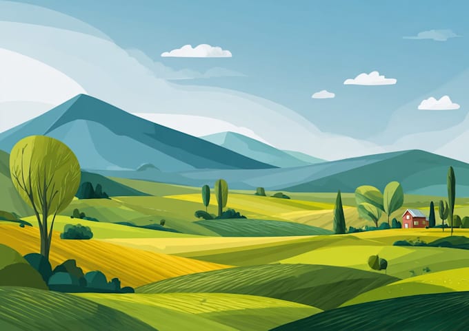 do a stunning flat landscape illustration in a modern style