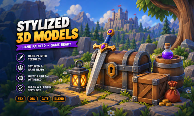design hand painted stylized 3d models and game assets