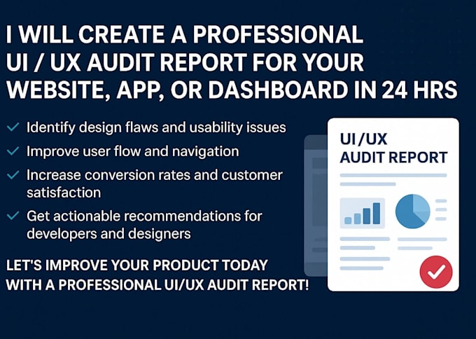 create a UI UX audit report for your website app or dashboard in 24