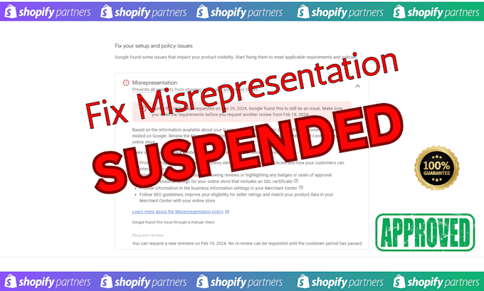 fix google merchant center misrepresentation and suspended