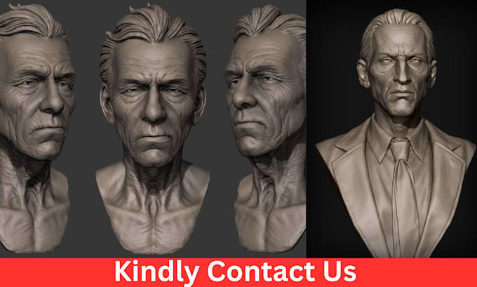 sculpt realistic 3d head bust model, 3d portrait, 3d face model stl file
