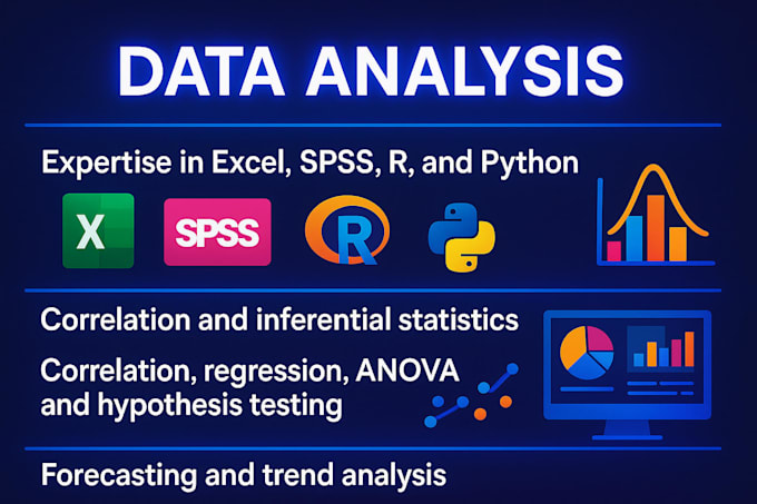 assist in data analysis and insights using excel, spss, r