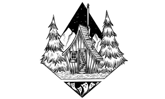 draw custom black and white line art illustration