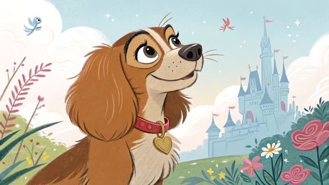 do a custom disney pet portrait illustration