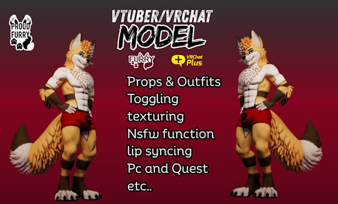 create realistic furry 3d model, nsfw vrchat avatar, vtuber model for vseeface