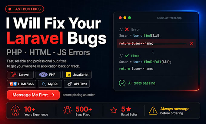 fix laravel bugs or any PHP, HTML, javascript issues quickly