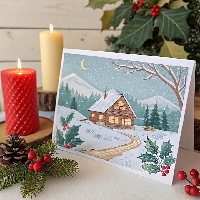 create a beautiful illustrated christmas card
