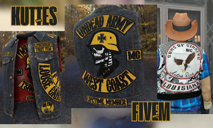 make fivem clothing fivem eup mc kuttes biker vest police clothing shoes patches
