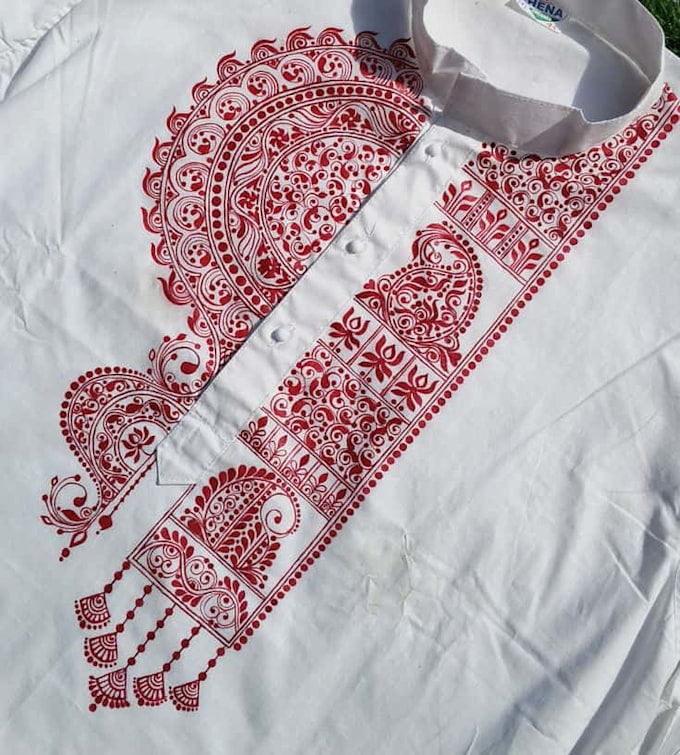 hand paint unique designs on men kurta with free shipping