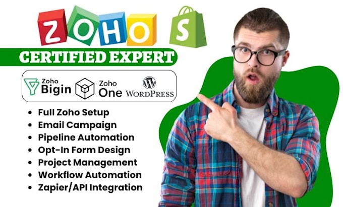 setup zoho bigin workflow zoho one CRM API  integration with shopify wordpress