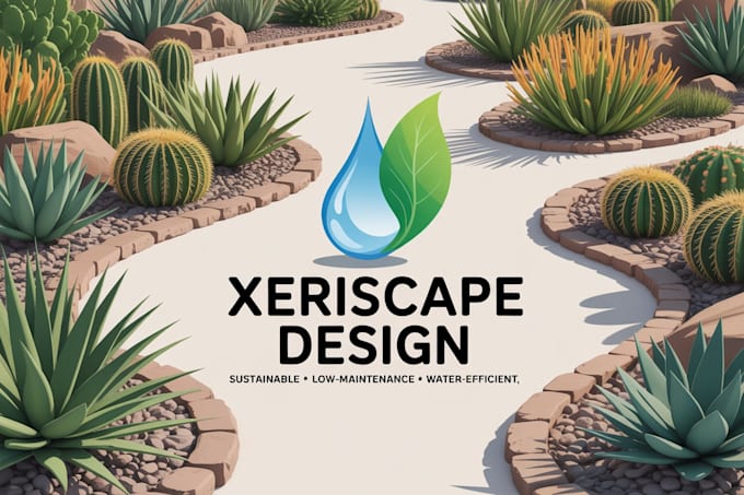 design xeriscape plans with water efficient plants and hardscape layouts