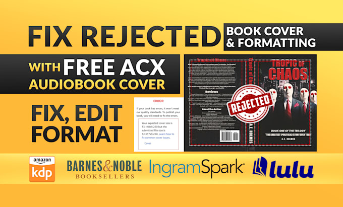 fix rejected book cover and manuscript 100 percent print ready and error free