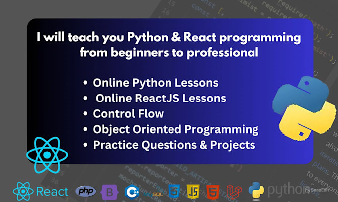 be your python react tutor beginner to advance coding lesson