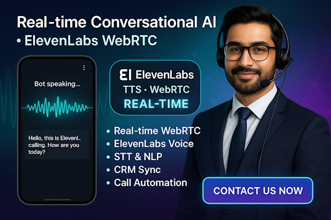 build real time conversational ai telemarketing voice bot with elevenlab, webrtc