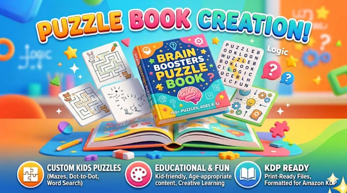 design kids activity book, mazes, and word search
