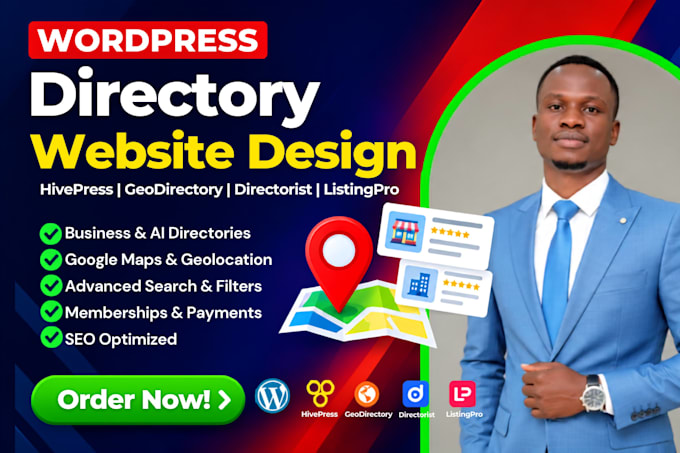 build hivepress geodirectory wordpress ai business directory website design