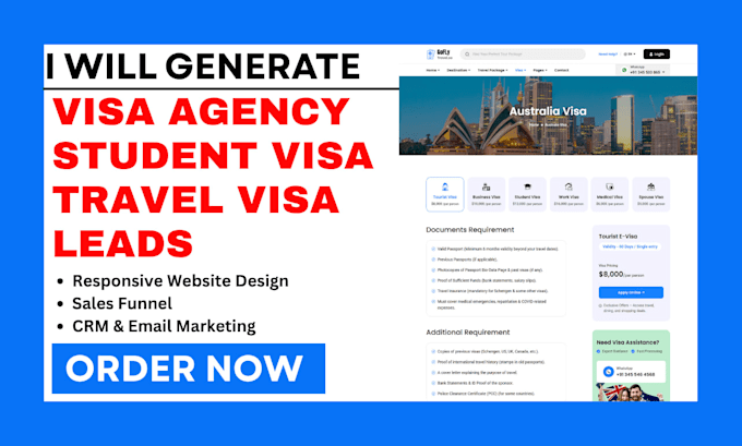 generate student visa, visa agency, visa application travel leads  build website