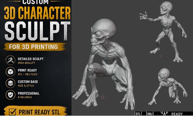create a detailed 3d character sculpt for 3d printing