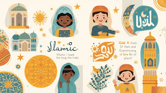 do islamic muslim illustration, flat islamic graphic for