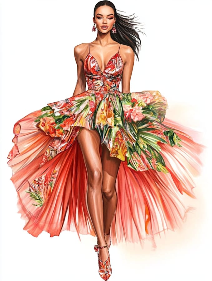 Draw a fashion illustration, portrait, sketch by Tylorbergerona | Fiverr
