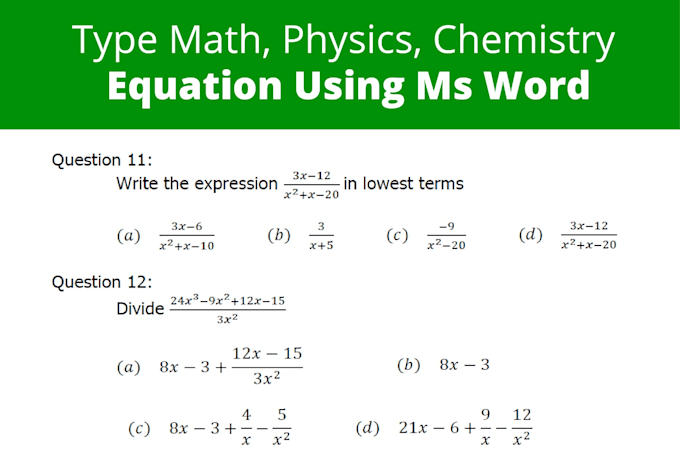 type math, physics, chemistry equation using ms word