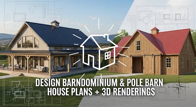 design barndominium and pole barn house plans and 3d renderings