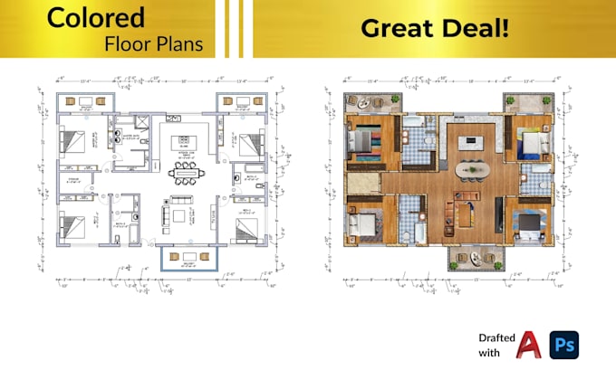 draft 2d floor plan with colors