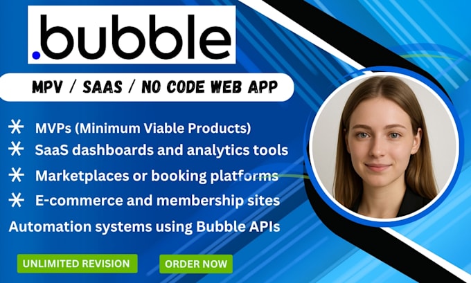 build a responsive bubble io web app or mvp, saas in custom workflows and design