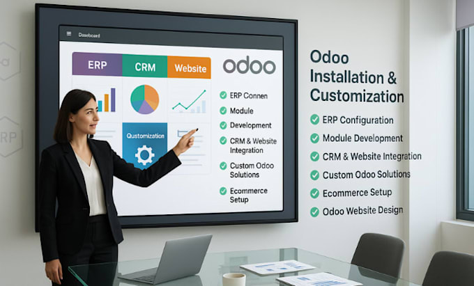 install odoo, design odoo website, setup ecommerce and customize odoo modules