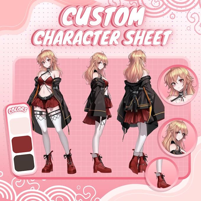 draw a character reference sheet design,  character sheet for your oc