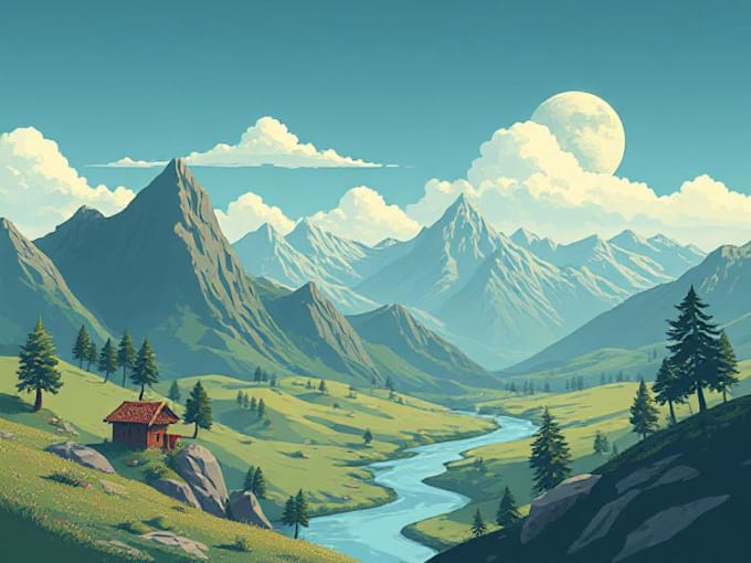 Create flat landscape illustration of nature and background vector art ...