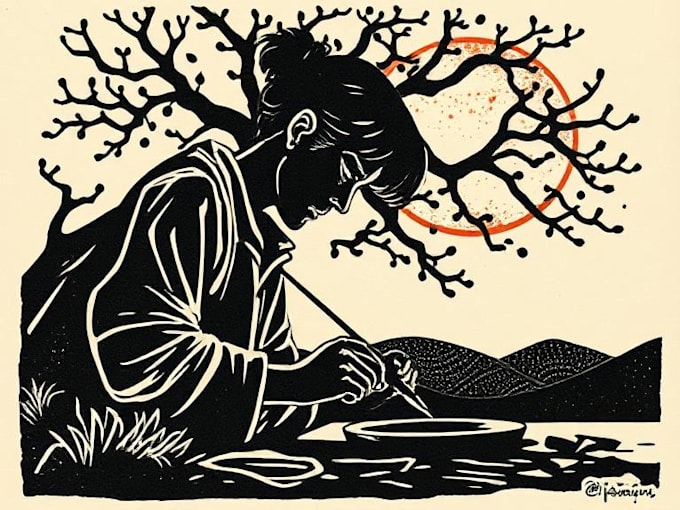make custom portrait in linocut style
