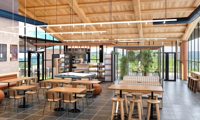 render3d restaurant interior,hotel lobby,dining layout,refreshment center,lounge