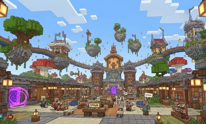 design custom minecraft map, terrain, build, spawn, hub, lobby, house, minigame