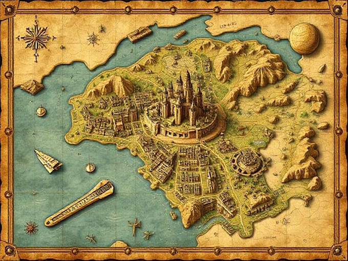 drawn vector fantasy map illustration city map design country map maker