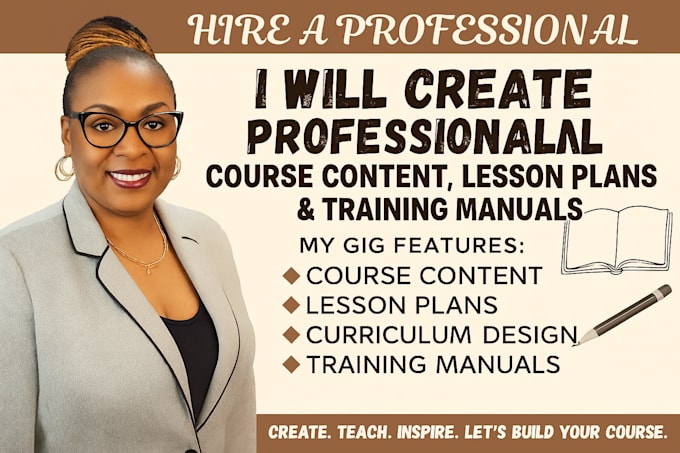 Write professional course outline, lesson plan, training manual for ...