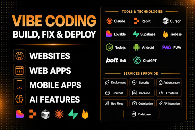 develop or fix lovable ai web apps, saas mvp, vibe coding, replit ai, loveable