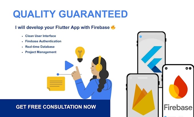 develop a flutter app with firebase backend and clean UI
